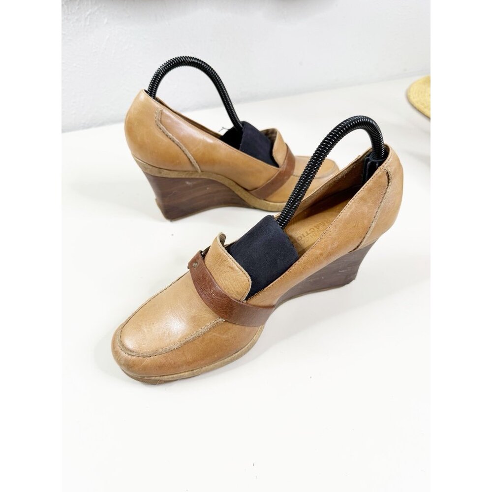 VTG Kenneth Cole Sz 10 Brown Leather Wedge Shoes Mary Jane Boho Neutral GUC - Picture 8 of 12